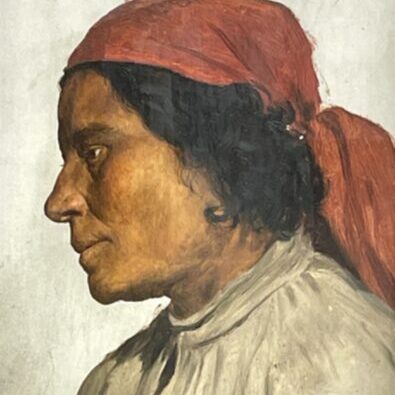 Frau mit rotem Kopftuch